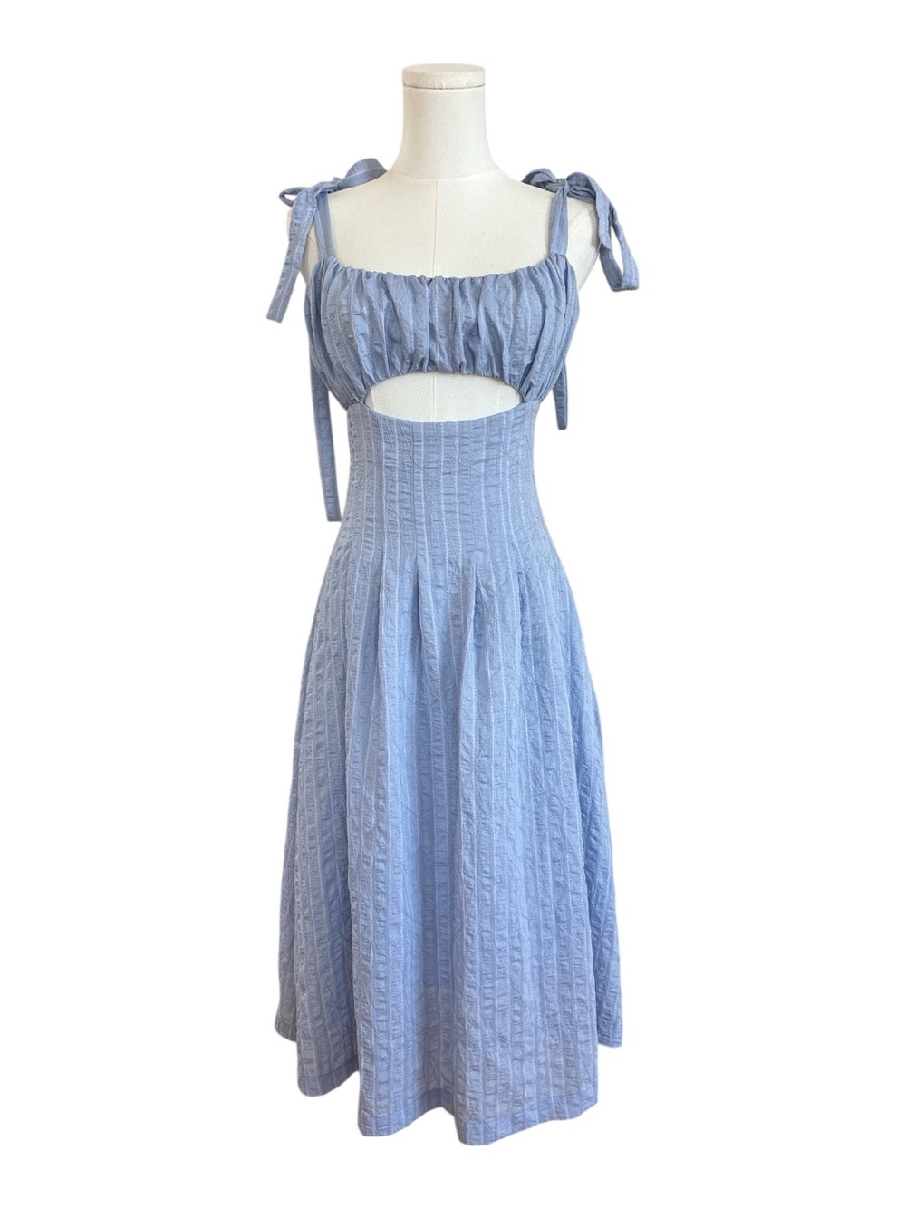 HGS3 Blue Tie-Shoulder Cutout Midi Dress Size Small